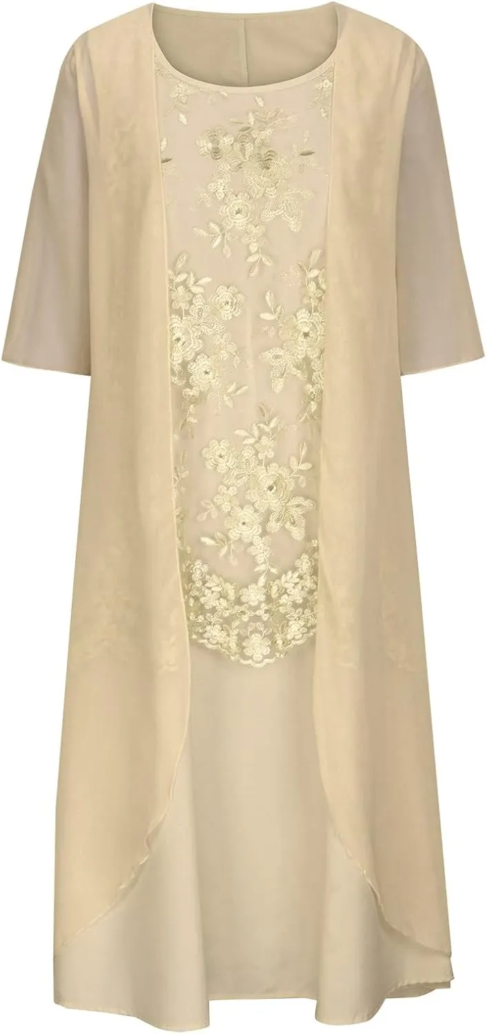2 Pieces Mother of The Bride Dresses with Jackets Tea Length Mother of The Groom Dress Laces Appliques Evening Dress