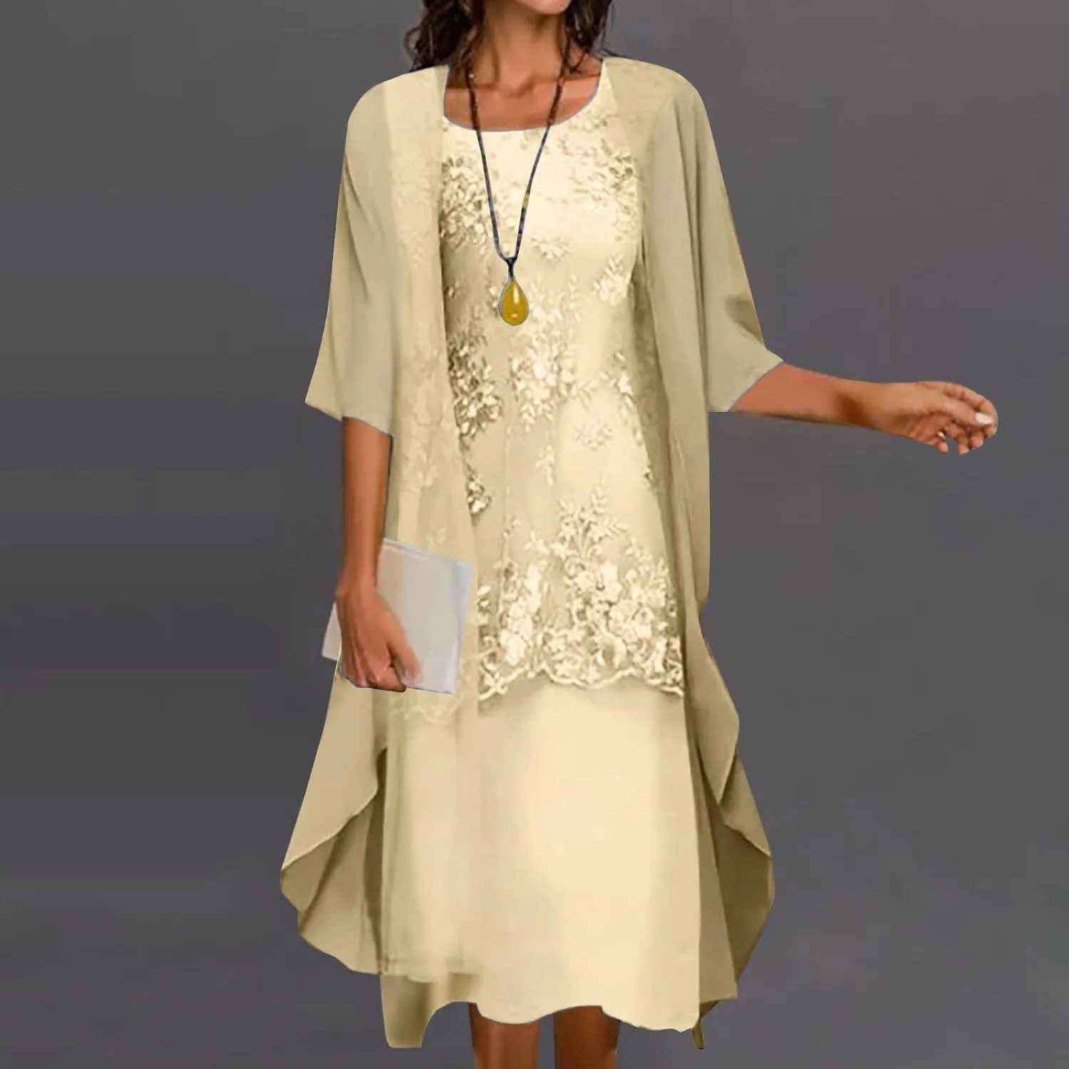 2 Pieces Mother of The Bride Dresses with Jackets Tea Length Mother of The Groom Dress Laces Appliques Evening Dress