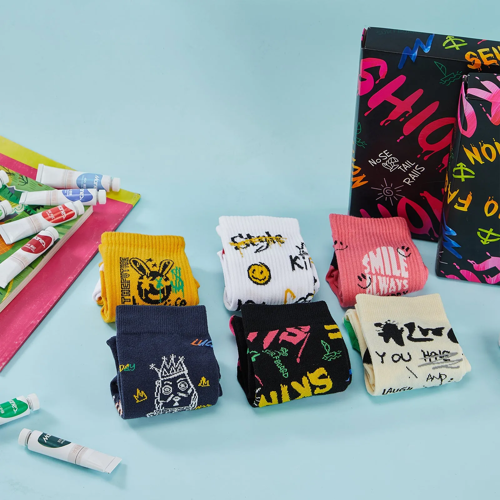 6-Pack Trendy Graffiti Mid-calf Womens