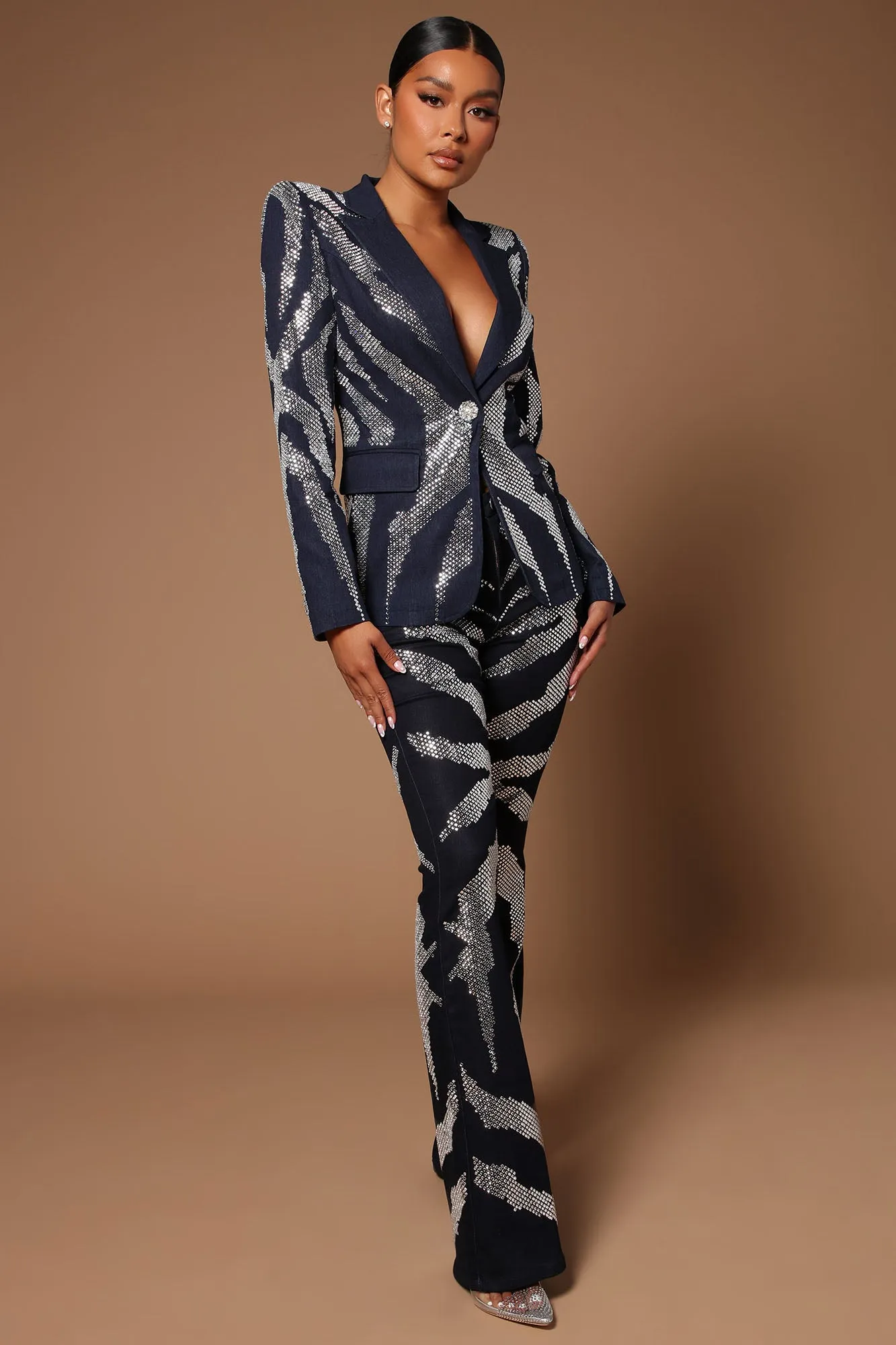Alexa Embellished Denim Blazer - Dark Denim