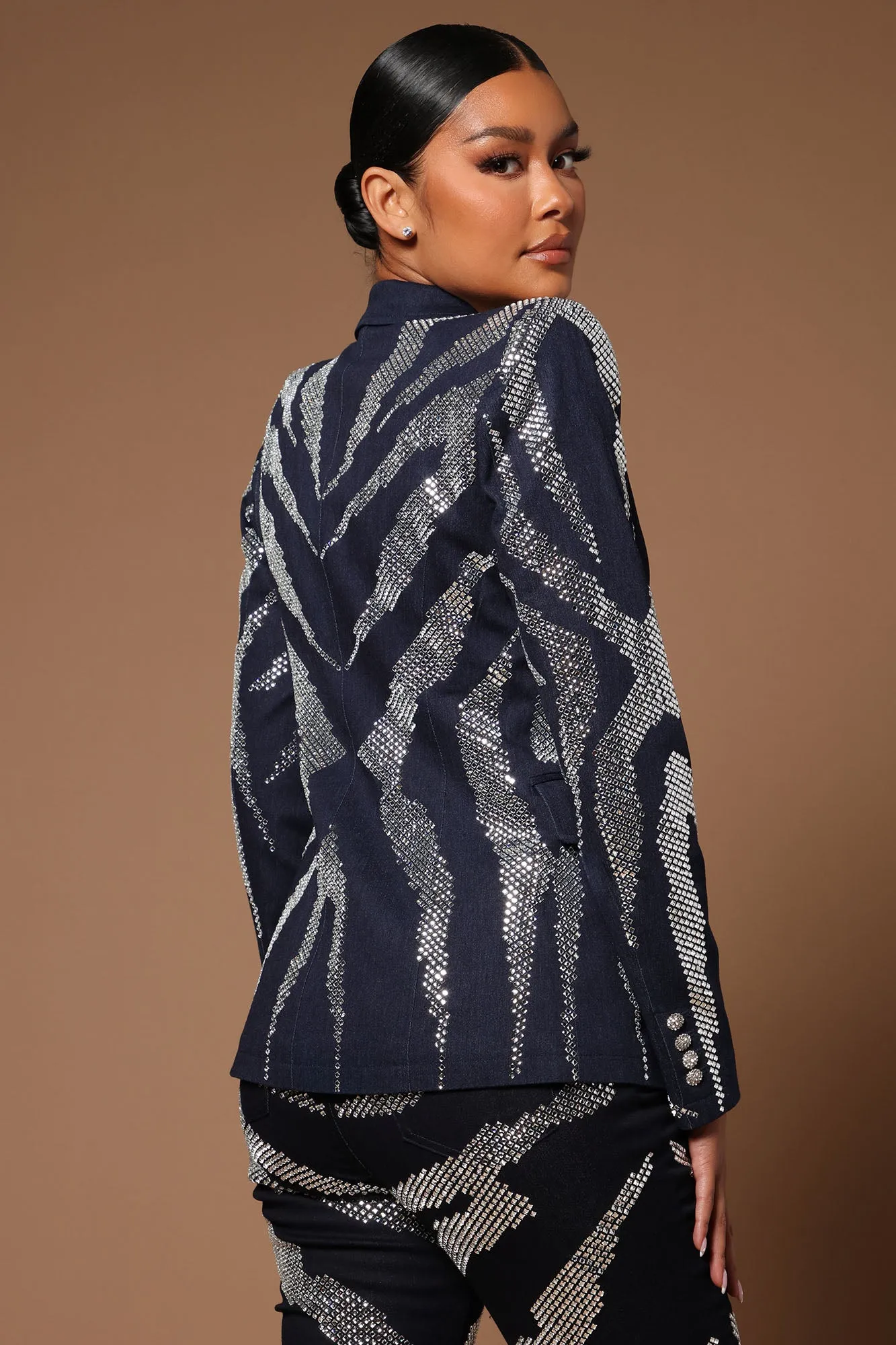 Alexa Embellished Denim Blazer - Dark Denim