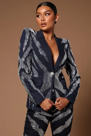 Alexa Embellished Denim Blazer - Dark Denim