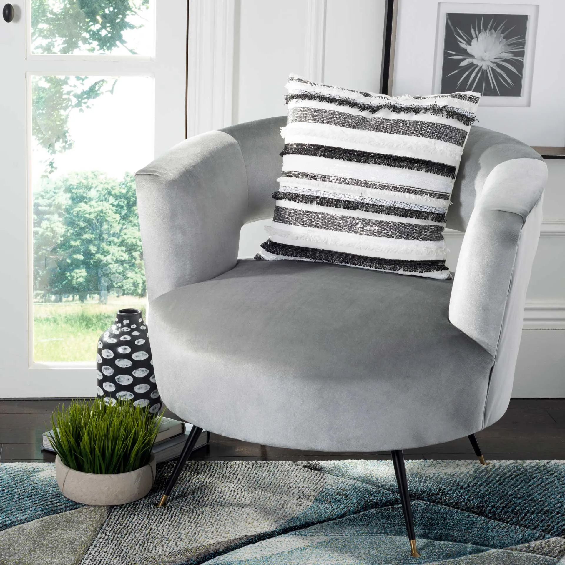 Amos Striped Pillow Gray/Ivory
