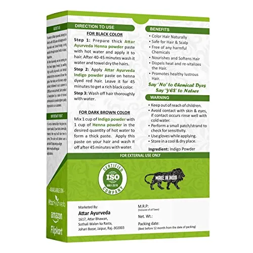 Attar Ayurveda Indigo Powder for black Hair (200 grams)
