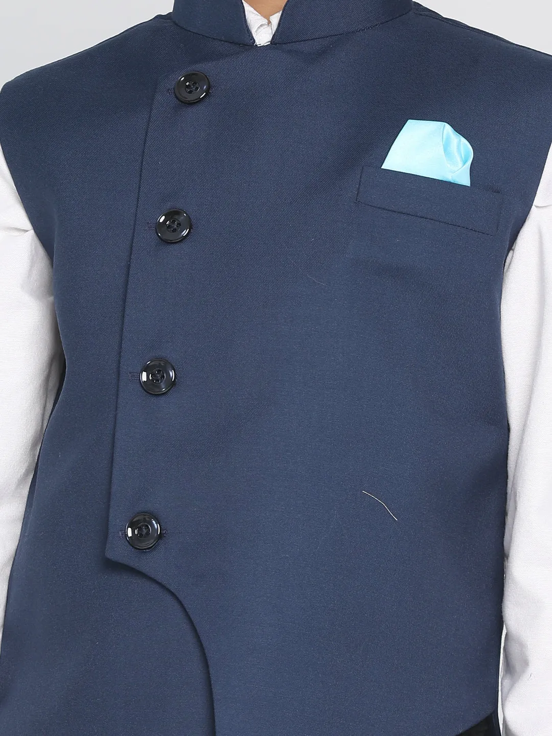 Boy's Navy Blue Cotton Blend Nehru Jacket - JBN Creation