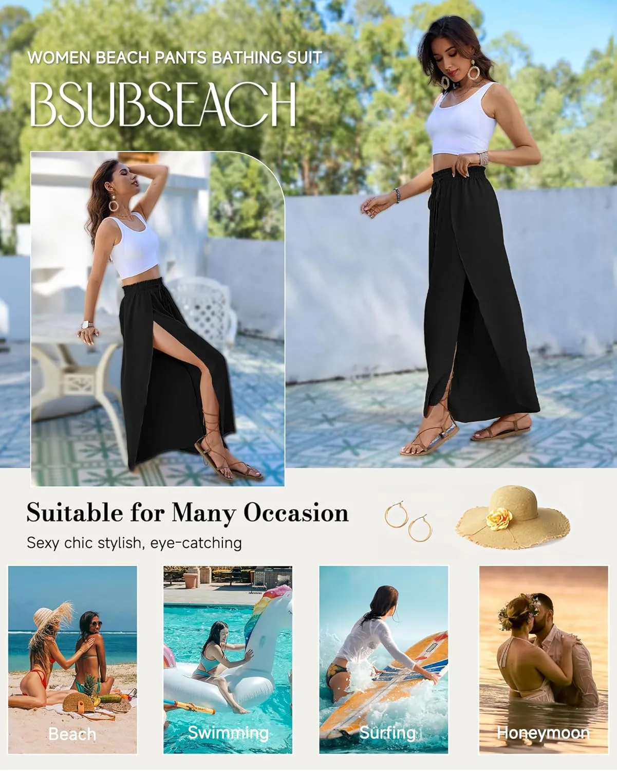 Bsubseach Cover Up Pants for Women 2025 Wide Leg Pants High Waisted Palazzo Beach Coverup Flowy Pant with Slits Trousers