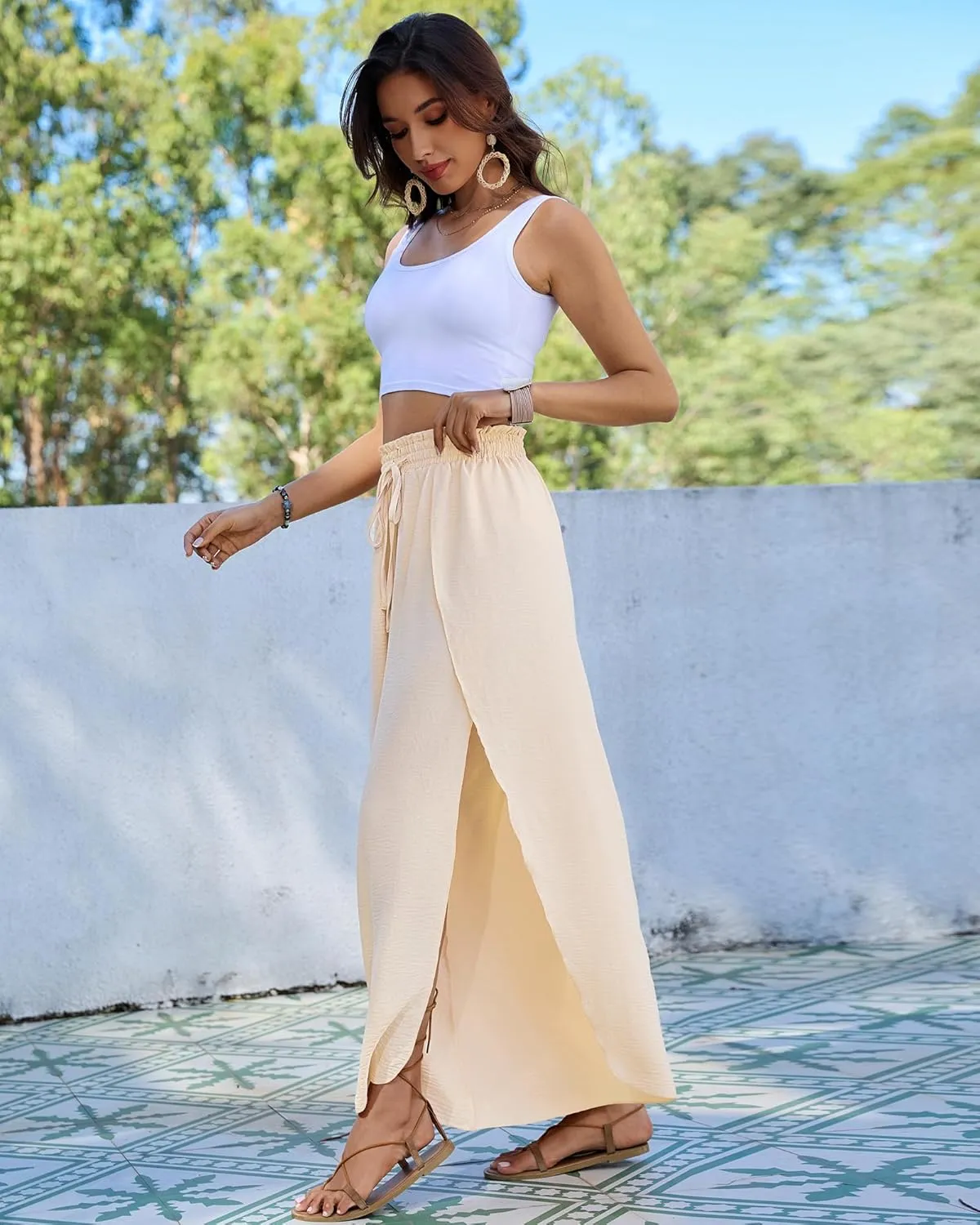 Bsubseach Cover Up Pants for Women 2025 Wide Leg Pants High Waisted Palazzo Beach Coverup Flowy Pant with Slits Trousers
