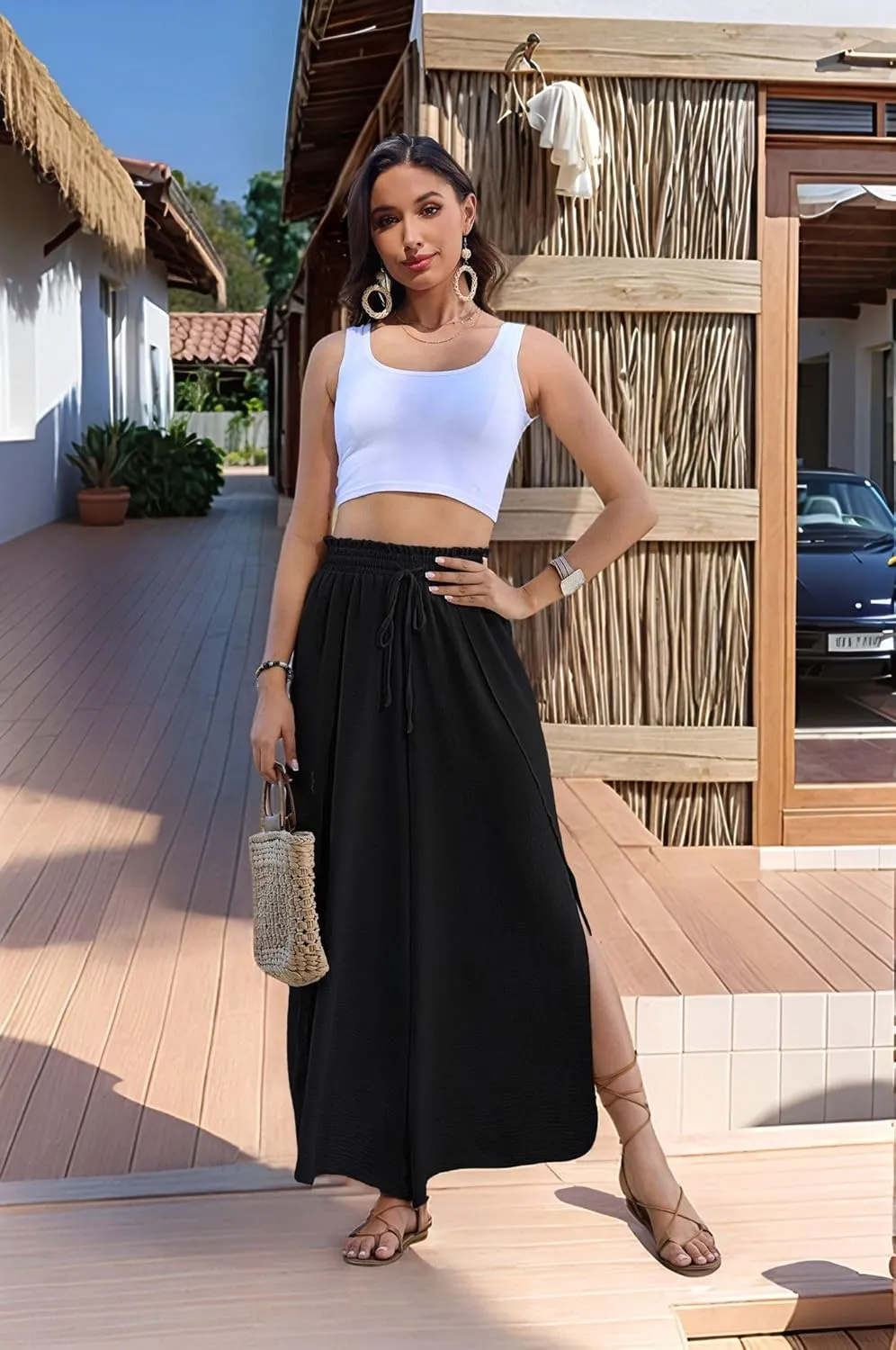 Bsubseach Cover Up Pants for Women 2025 Wide Leg Pants High Waisted Palazzo Beach Coverup Flowy Pant with Slits Trousers