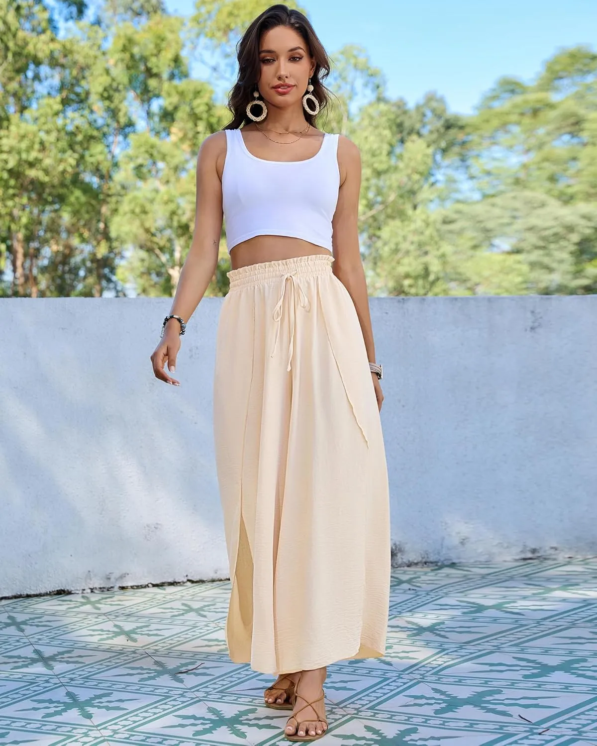 Bsubseach Cover Up Pants for Women 2025 Wide Leg Pants High Waisted Palazzo Beach Coverup Flowy Pant with Slits Trousers