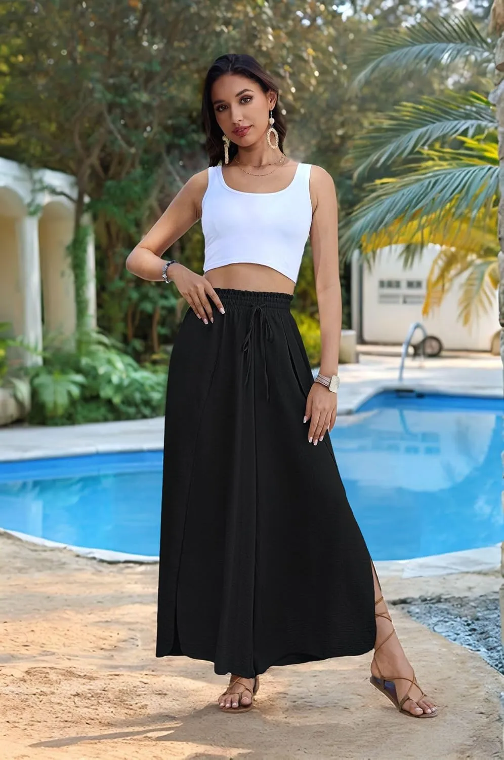 Bsubseach Cover Up Pants for Women 2025 Wide Leg Pants High Waisted Palazzo Beach Coverup Flowy Pant with Slits Trousers