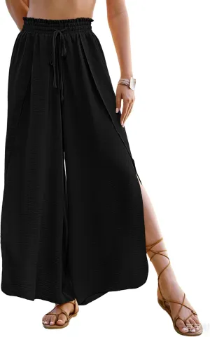 Bsubseach Cover Up Pants for Women 2025 Wide Leg Pants High Waisted Palazzo Beach Coverup Flowy Pant with Slits Trousers