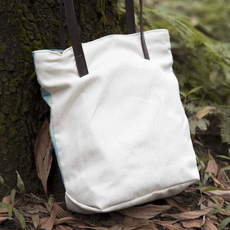 Casual Women Literature Canvas White Lotus Shoulder Bag