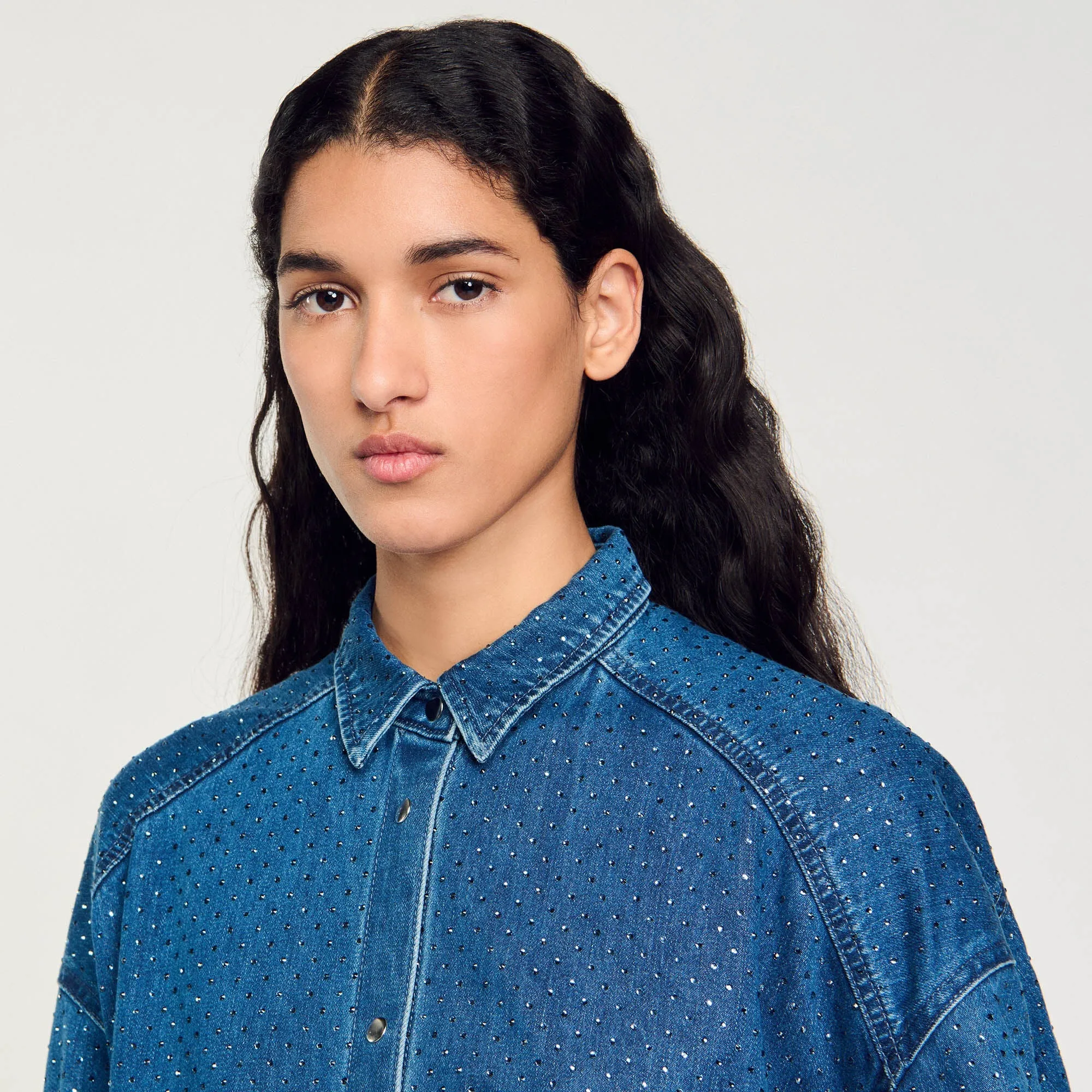 Denim Shirt With Rhinestones