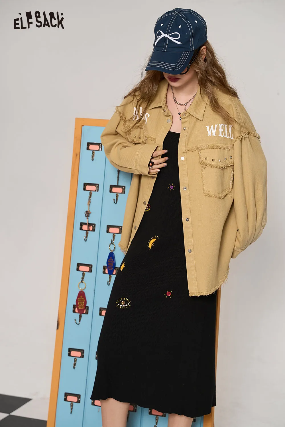 ELFSACK 2024 Autumn New Arrive Barbie Rose Red Casual All-match Korean Style Brushed Rivet Shirt Short Jacket for Women