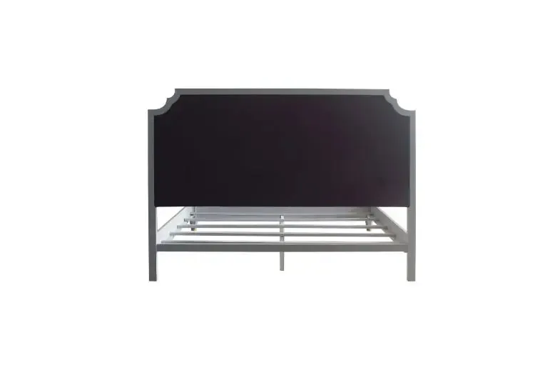 Florence King Bed, Two Tone Beige Fabric & Pearl Gray Finish