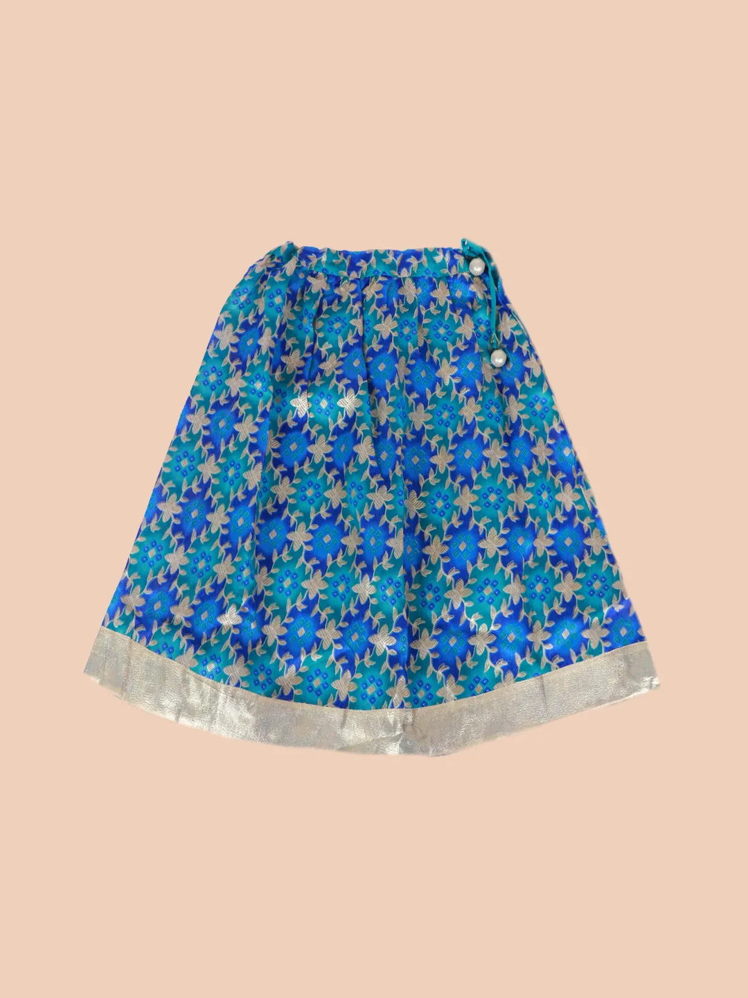 Girl's Gold Floral Printed Pavda Pattu - KID1 Girls