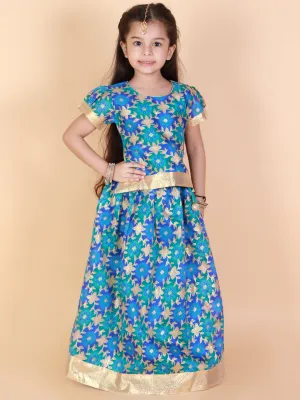 Girl's Gold Floral Printed Pavda Pattu - KID1 Girls