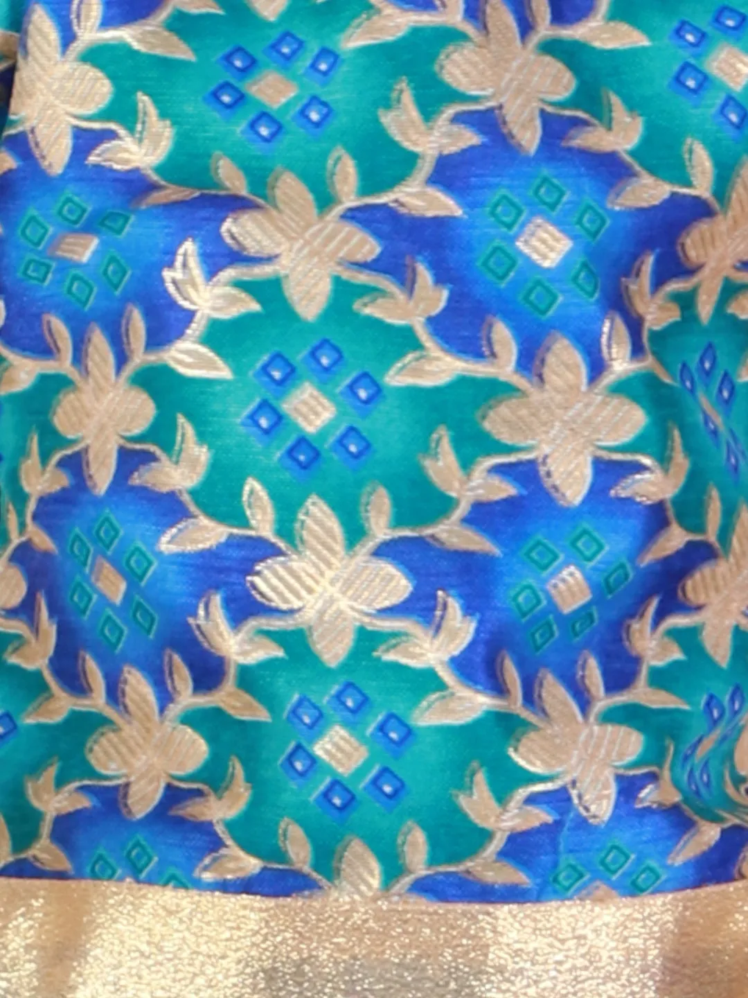 Girl's Gold Floral Printed Pavda Pattu - KID1 Girls