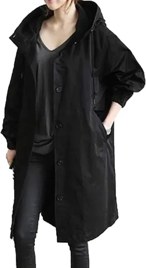 GOKKILRW Rain Jackets for Women Lightweight Hooded Long Raincoat Outdoor Breathable Waterproof Trench Coats with Pockets