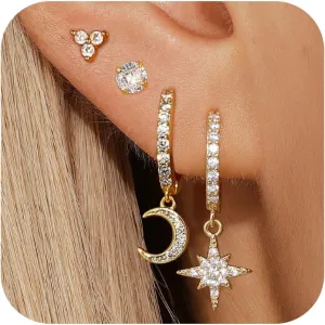 Gold Earrings Set for Women, 14K Gold Plated Hoop Stud Earring Stacks, Hypoallergenic Cartilage Earrings Set for Multiple Piercing, Trendy Earring Jewelry for Women 2025