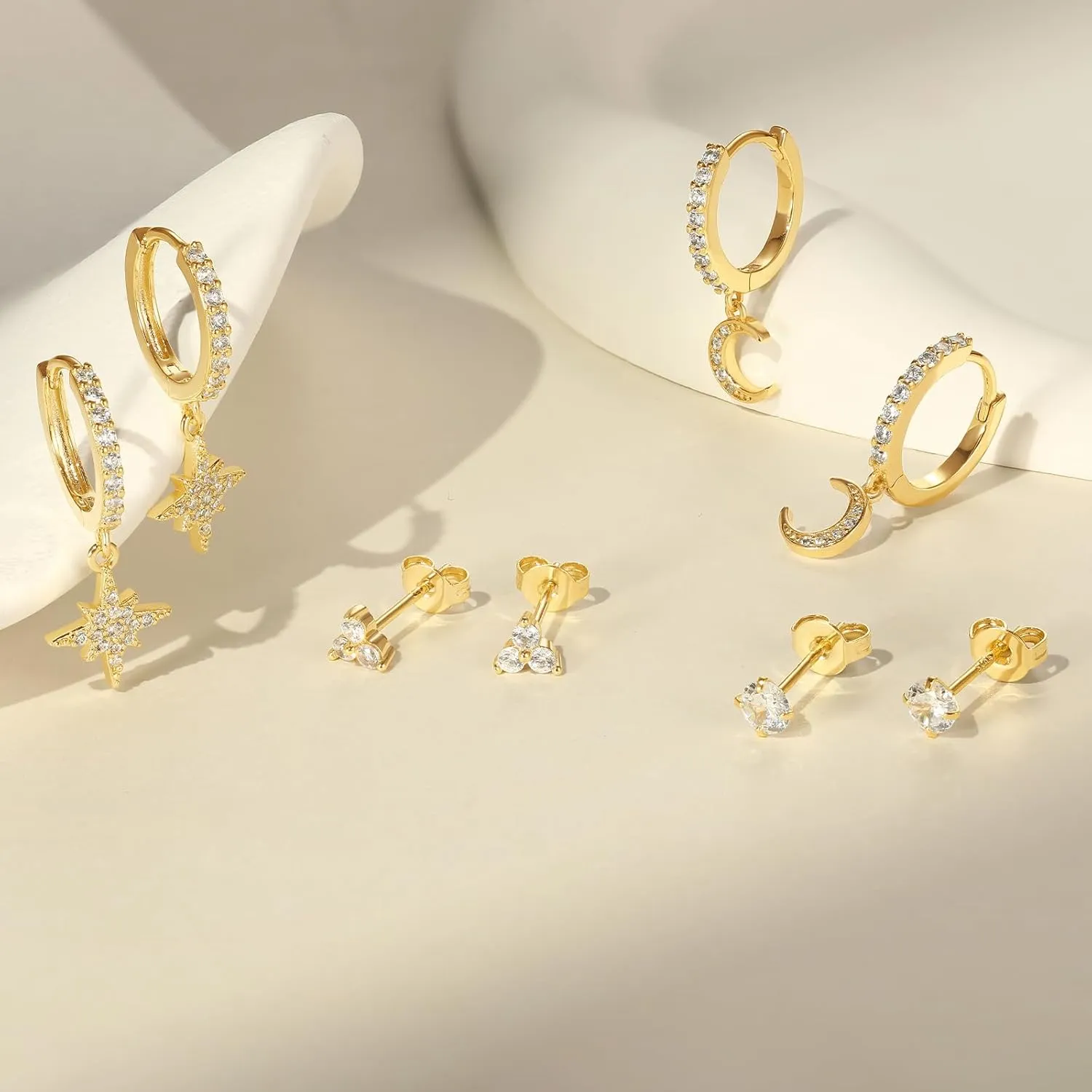 Gold Earrings Set for Women, 14K Gold Plated Hoop Stud Earring Stacks, Hypoallergenic Cartilage Earrings Set for Multiple Piercing, Trendy Earring Jewelry for Women 2025
