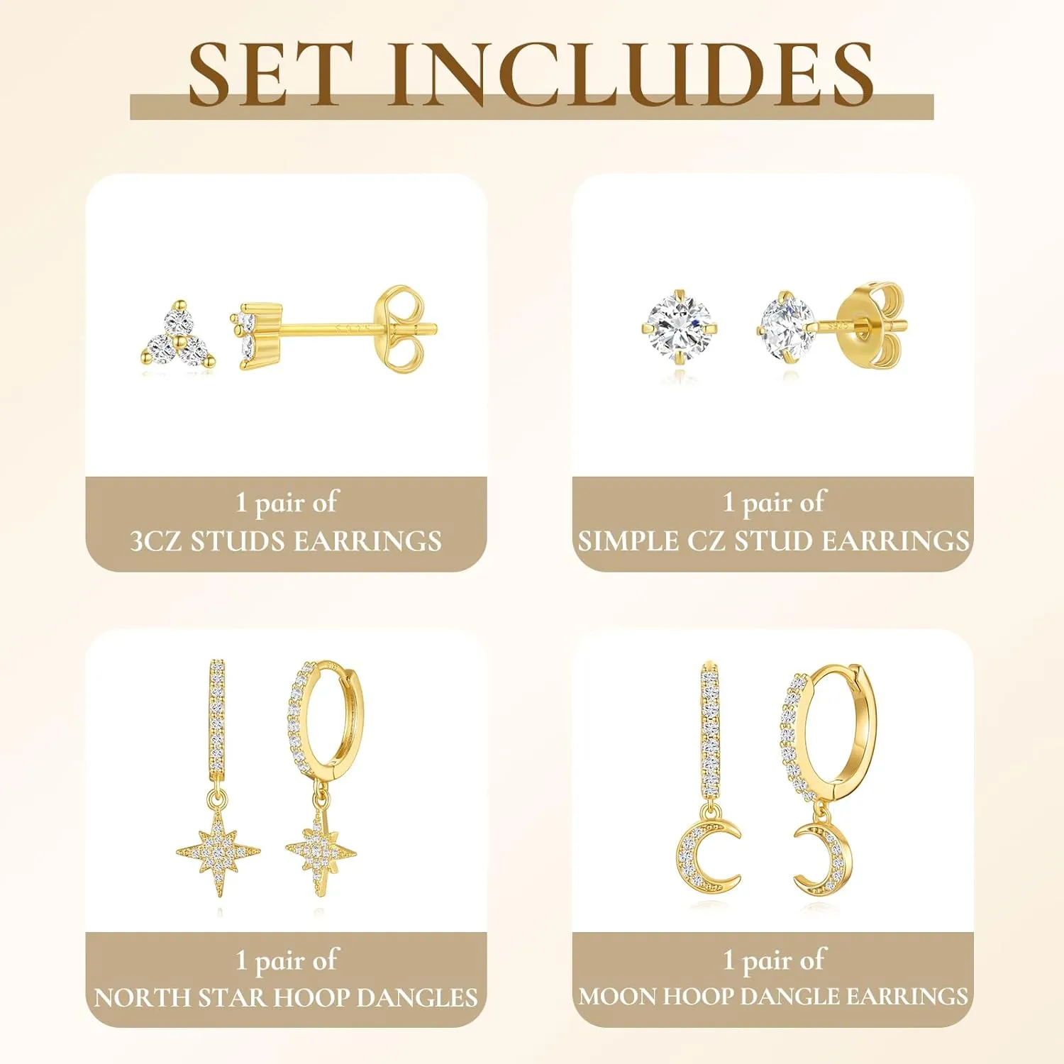 Gold Earrings Set for Women, 14K Gold Plated Hoop Stud Earring Stacks, Hypoallergenic Cartilage Earrings Set for Multiple Piercing, Trendy Earring Jewelry for Women 2025
