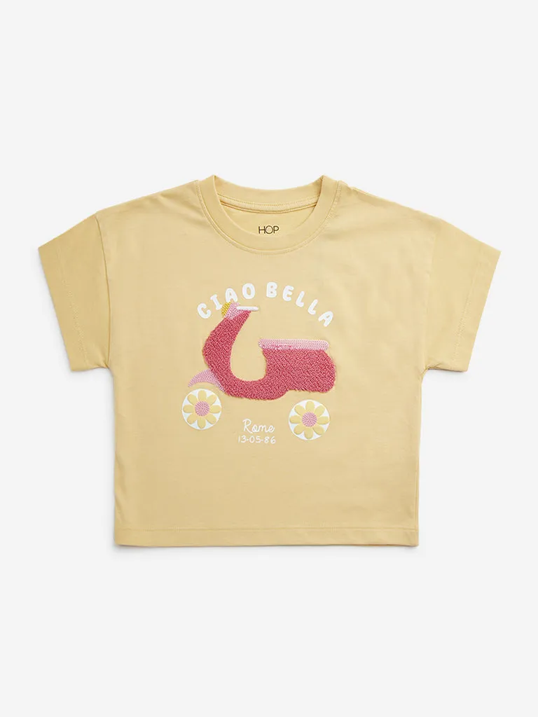 HOP Kids Yellow Vehicle Printed Cotton T-Shirt