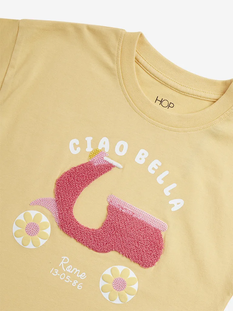 HOP Kids Yellow Vehicle Printed Cotton T-Shirt