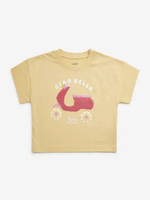 HOP Kids Yellow Vehicle Printed Cotton T-Shirt