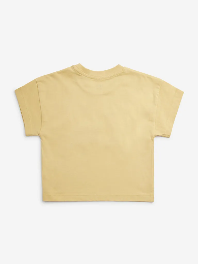 HOP Kids Yellow Vehicle Printed Cotton T-Shirt