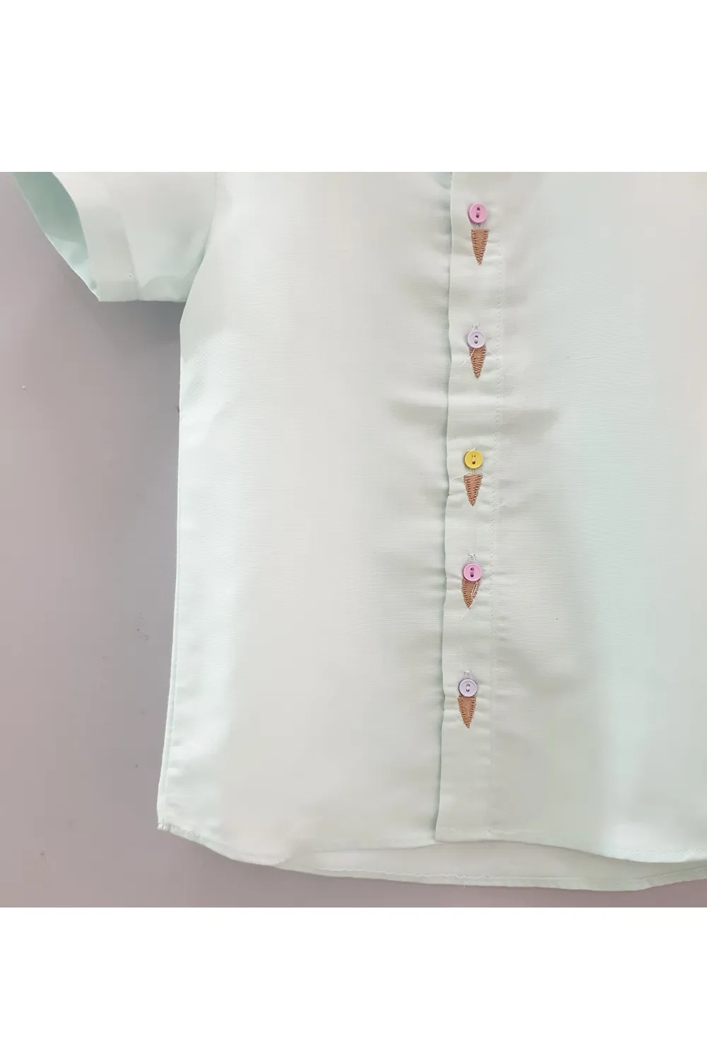 Icecream embroidered mint green short sleeves shirt