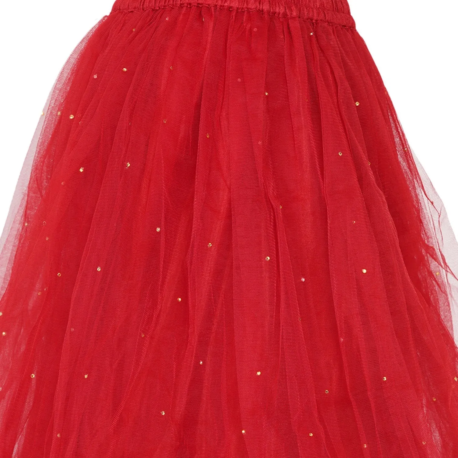 Jashvi  Girls Yellow & Red Printed Ready to Wear Lehenga Choli