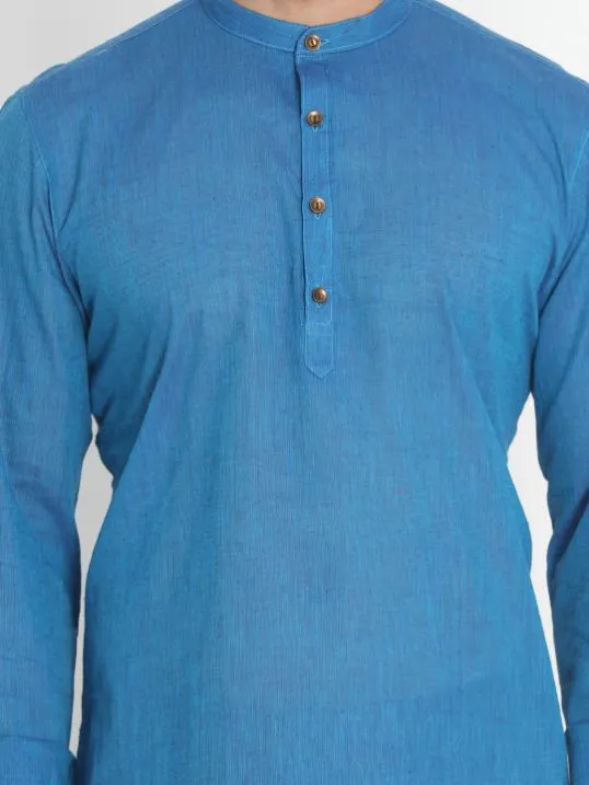 Jashvi Men's Blue Pure Cotton Short Kurta