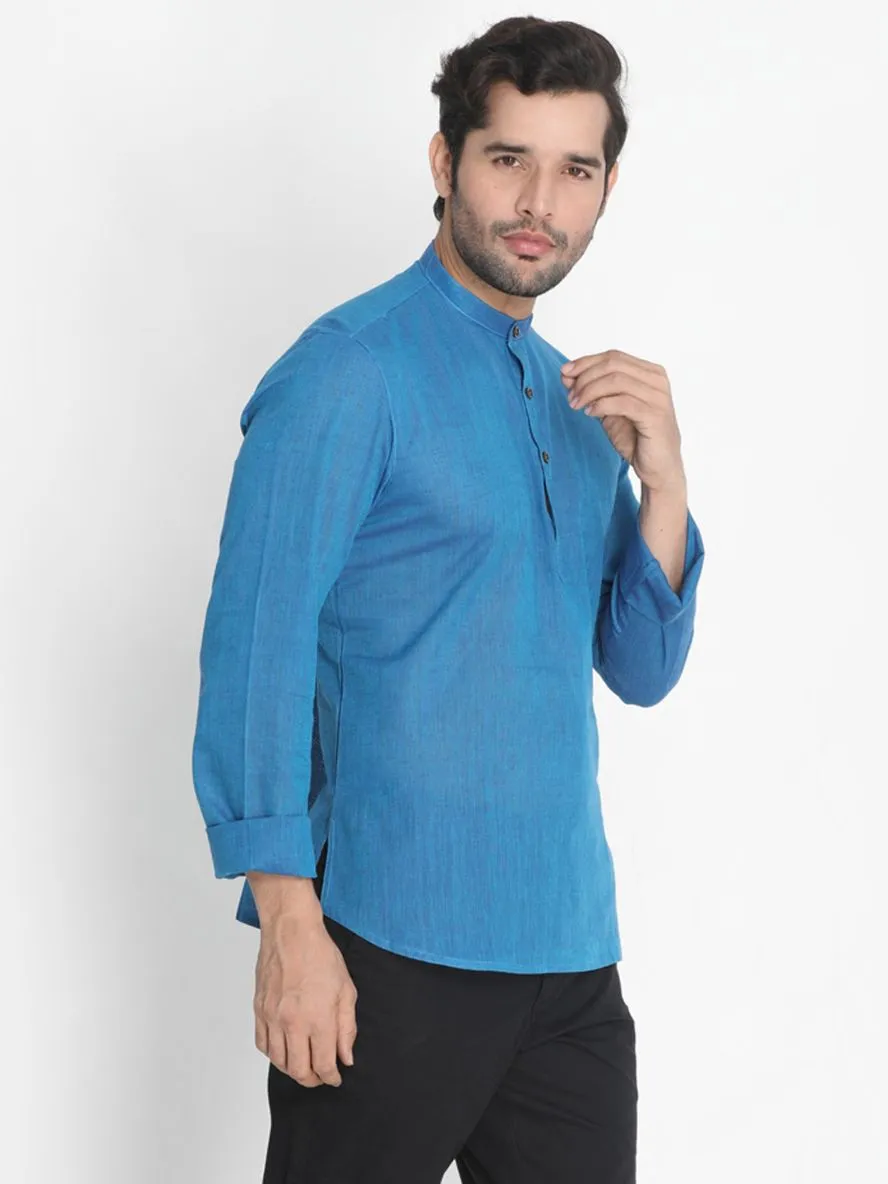 Jashvi Men's Blue Pure Cotton Short Kurta