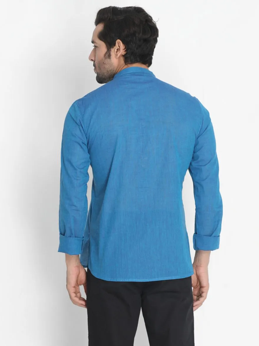 Jashvi Men's Blue Pure Cotton Short Kurta