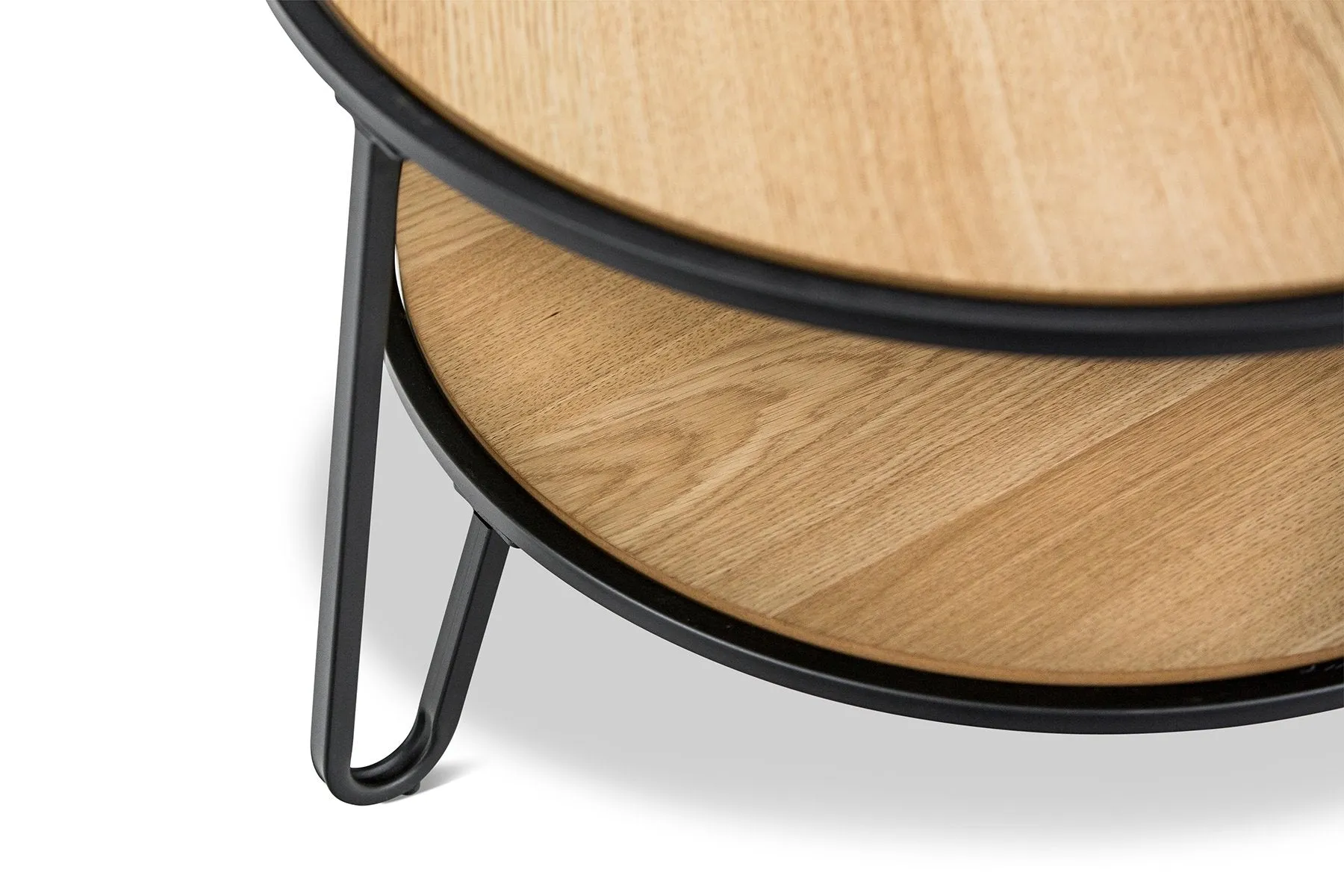 Marcelle 74cm Round Coffee Table - Light Oak Top Black Frame