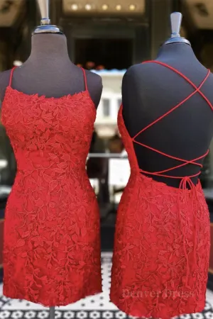 Mermaid Backless Short Red Lace Prom Homecoming Dress Mermaid Red Formal Dress Red Lace Evening Dress