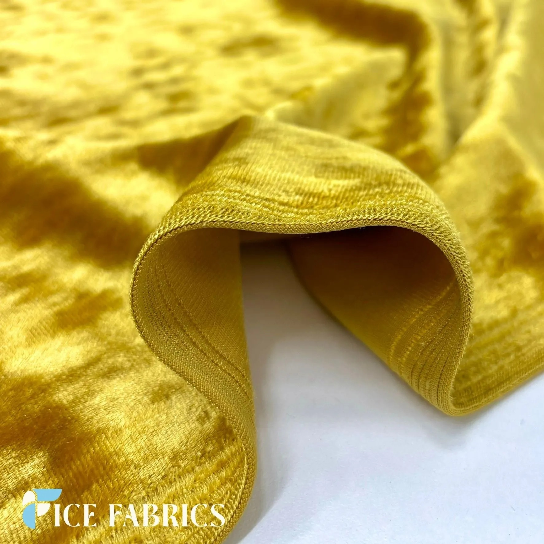 Mustard Gold Stretch Crushed Velvet Fabric