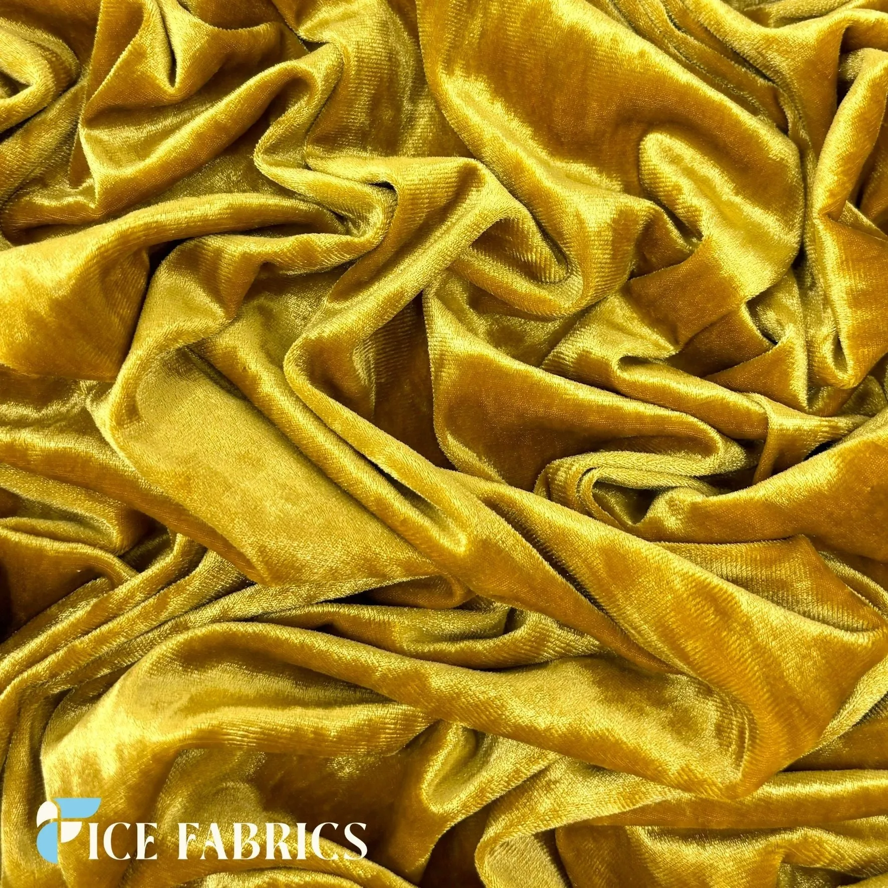 Mustard Gold Stretch Crushed Velvet Fabric