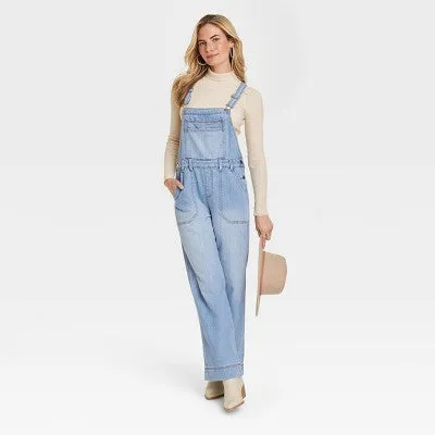Open Box - Universal Thread Women's Wide Leg Denim Overalls Full Length Jumpsuits