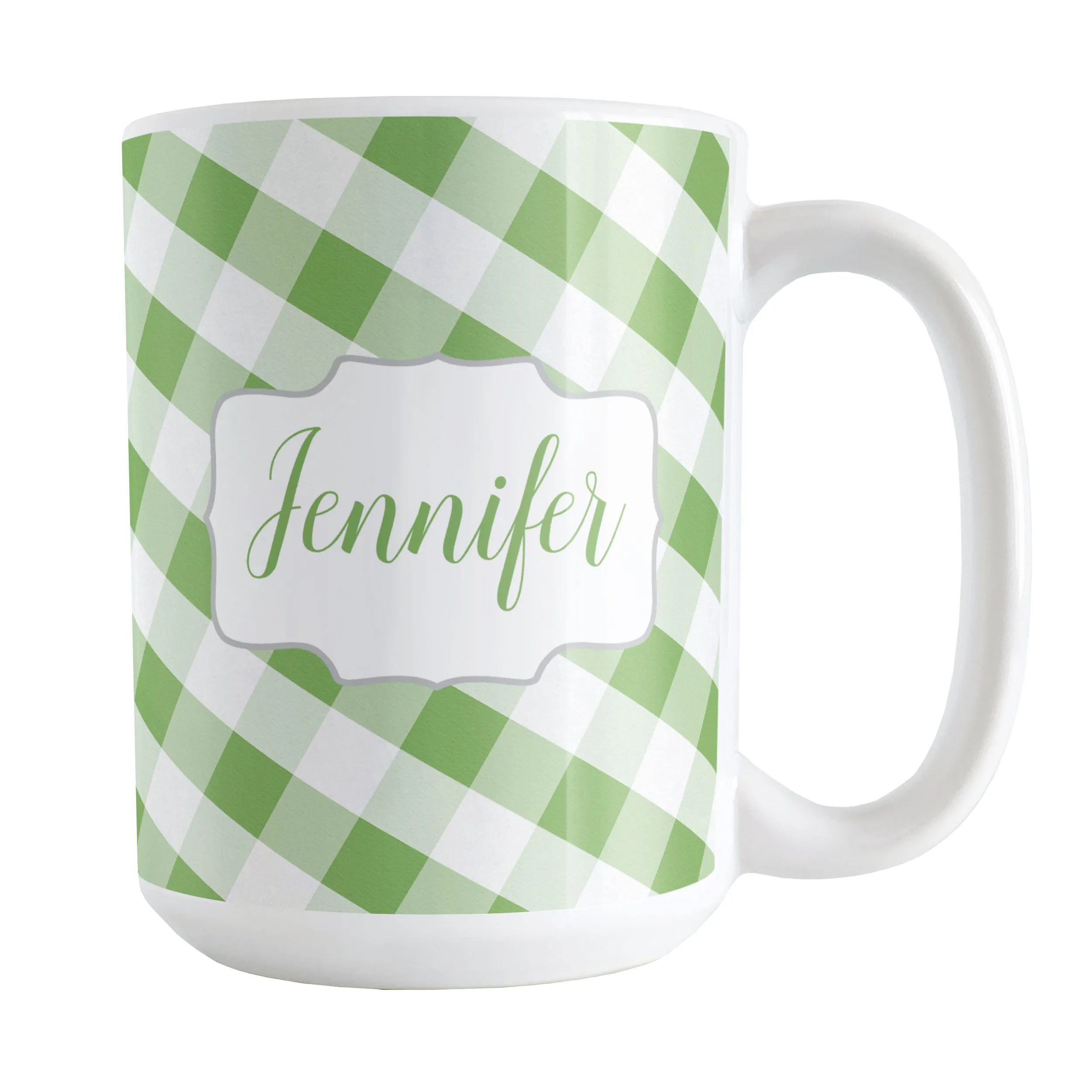 Personalized Green Gingham Mug