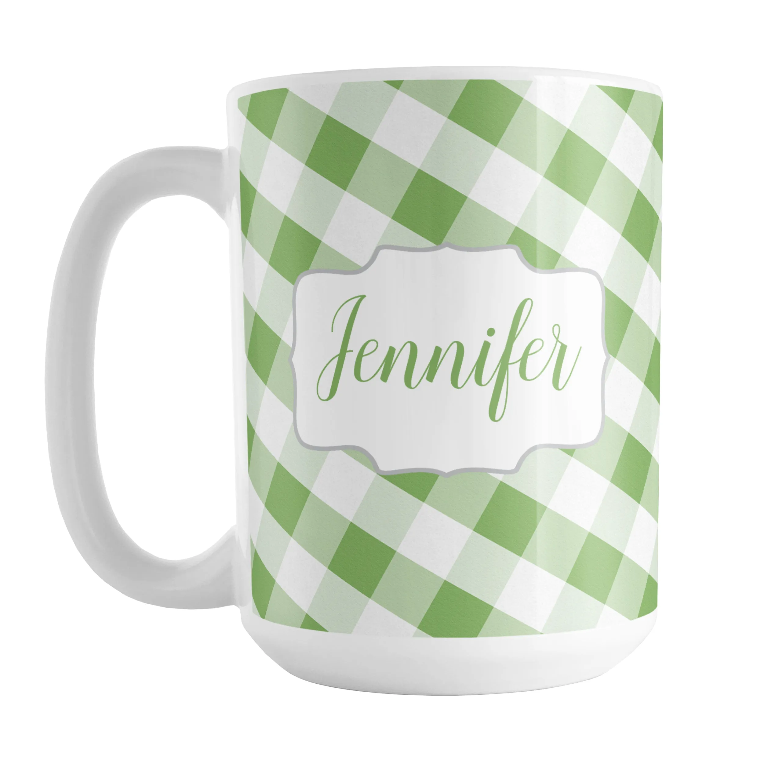 Personalized Green Gingham Mug