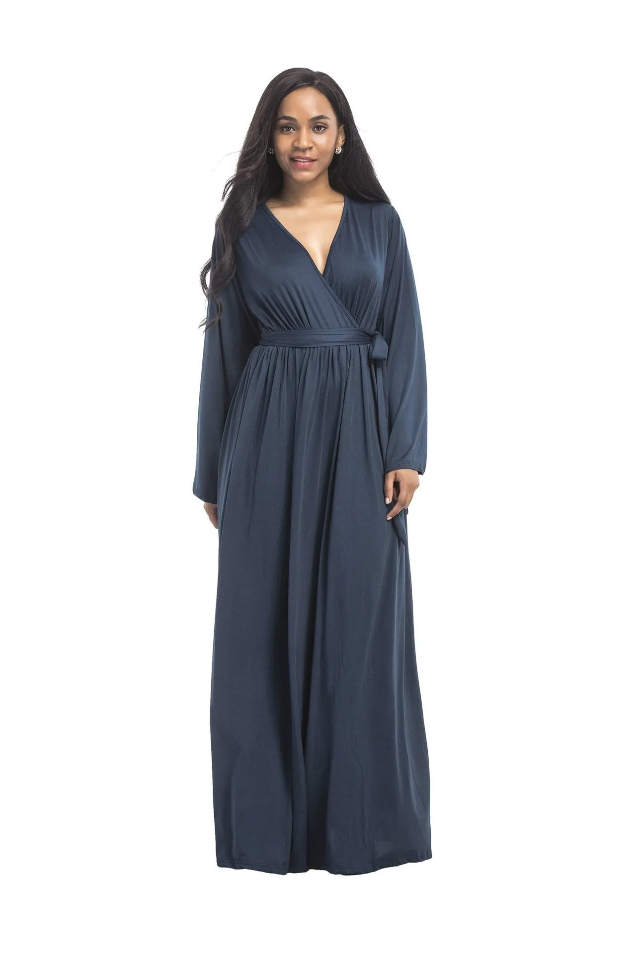 Plus size dress irregular personality solid color sexy long-sleeved deep V women s evening dress colored optional