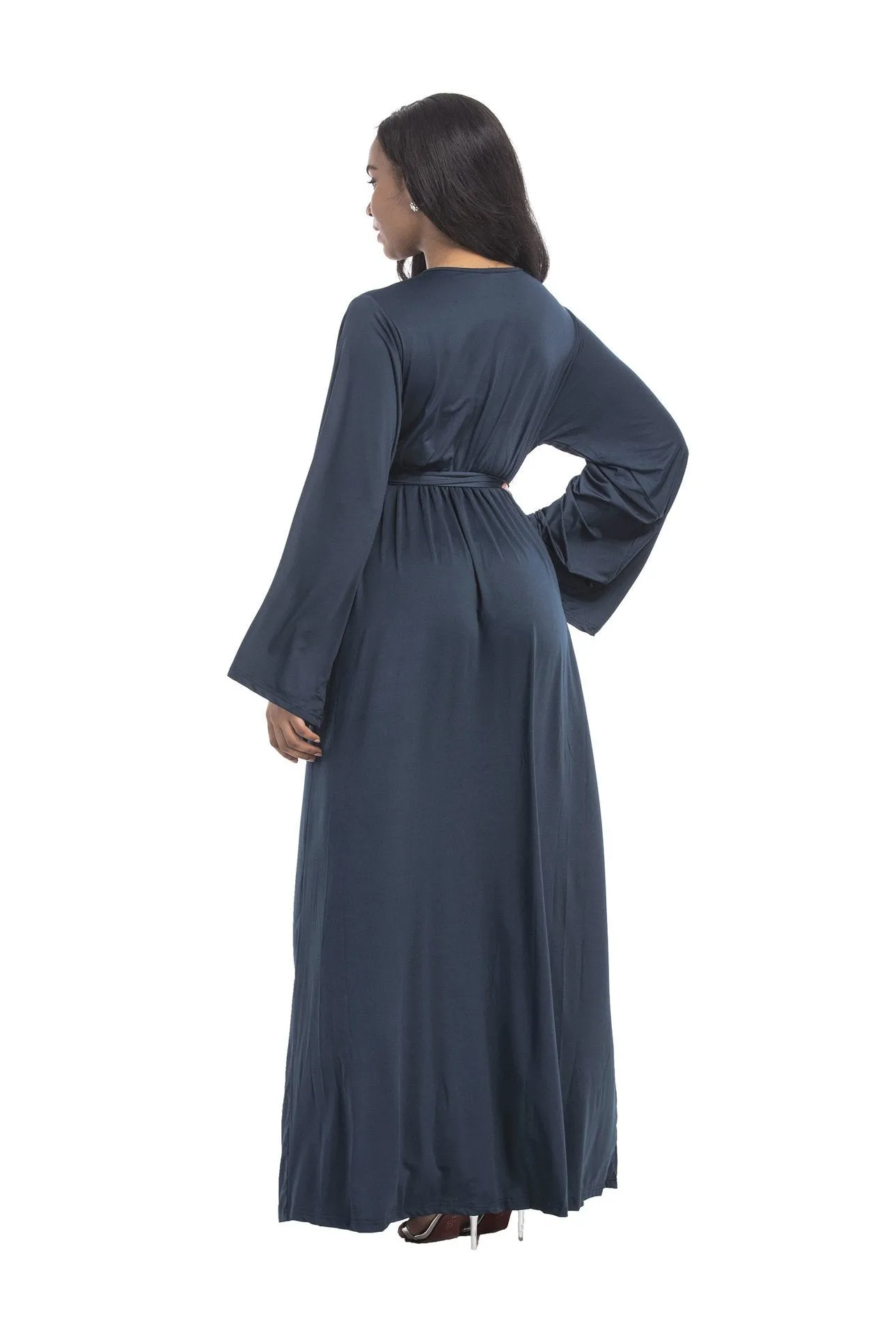 Plus size dress irregular personality solid color sexy long-sleeved deep V women s evening dress colored optional