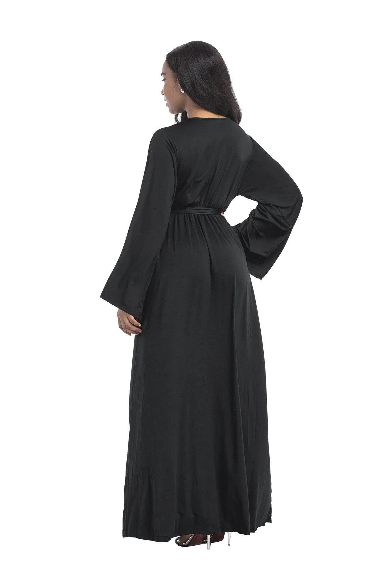 Plus size dress irregular personality solid color sexy long-sleeved deep V women s evening dress colored optional