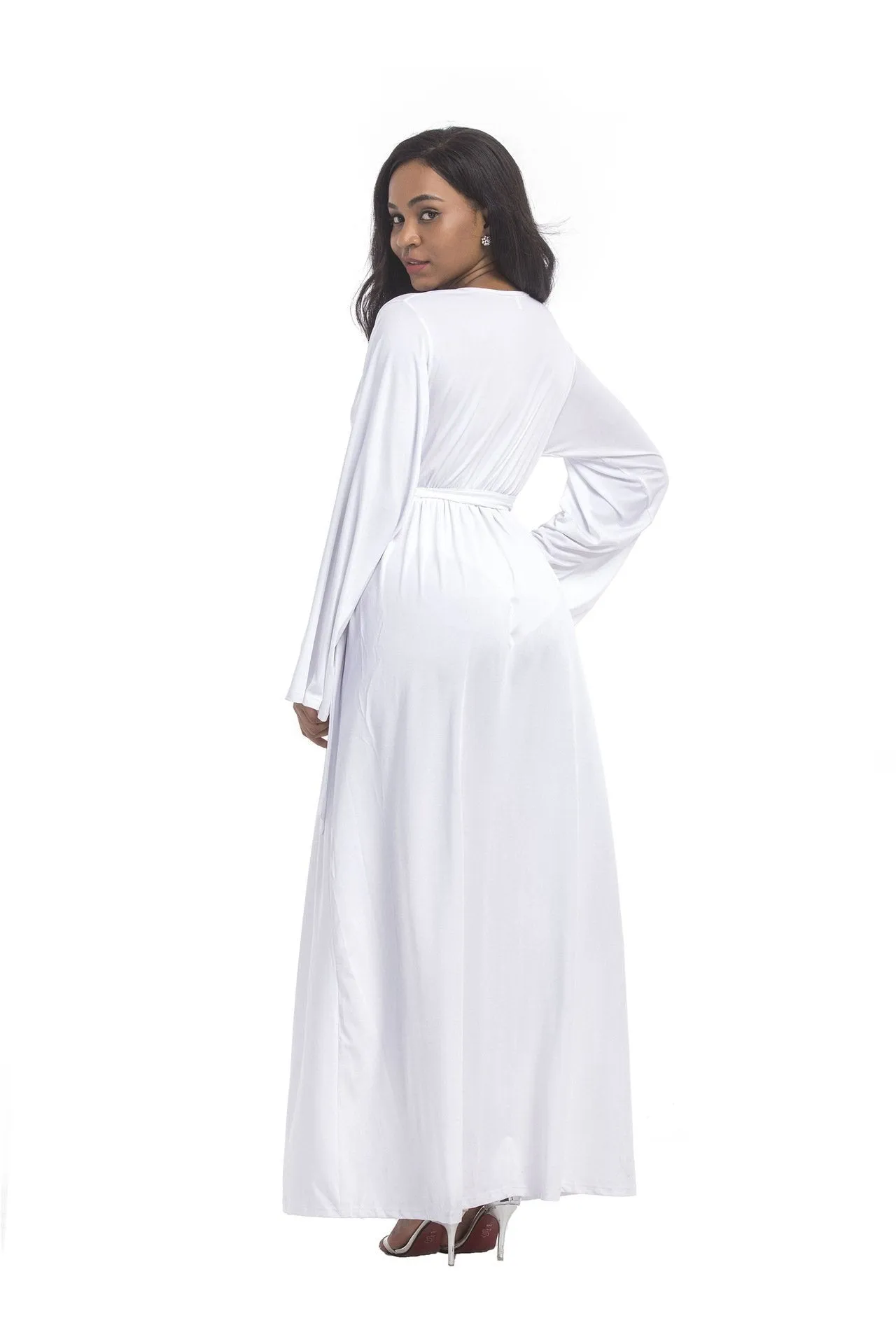 Plus size dress irregular personality solid color sexy long-sleeved deep V women s evening dress colored optional