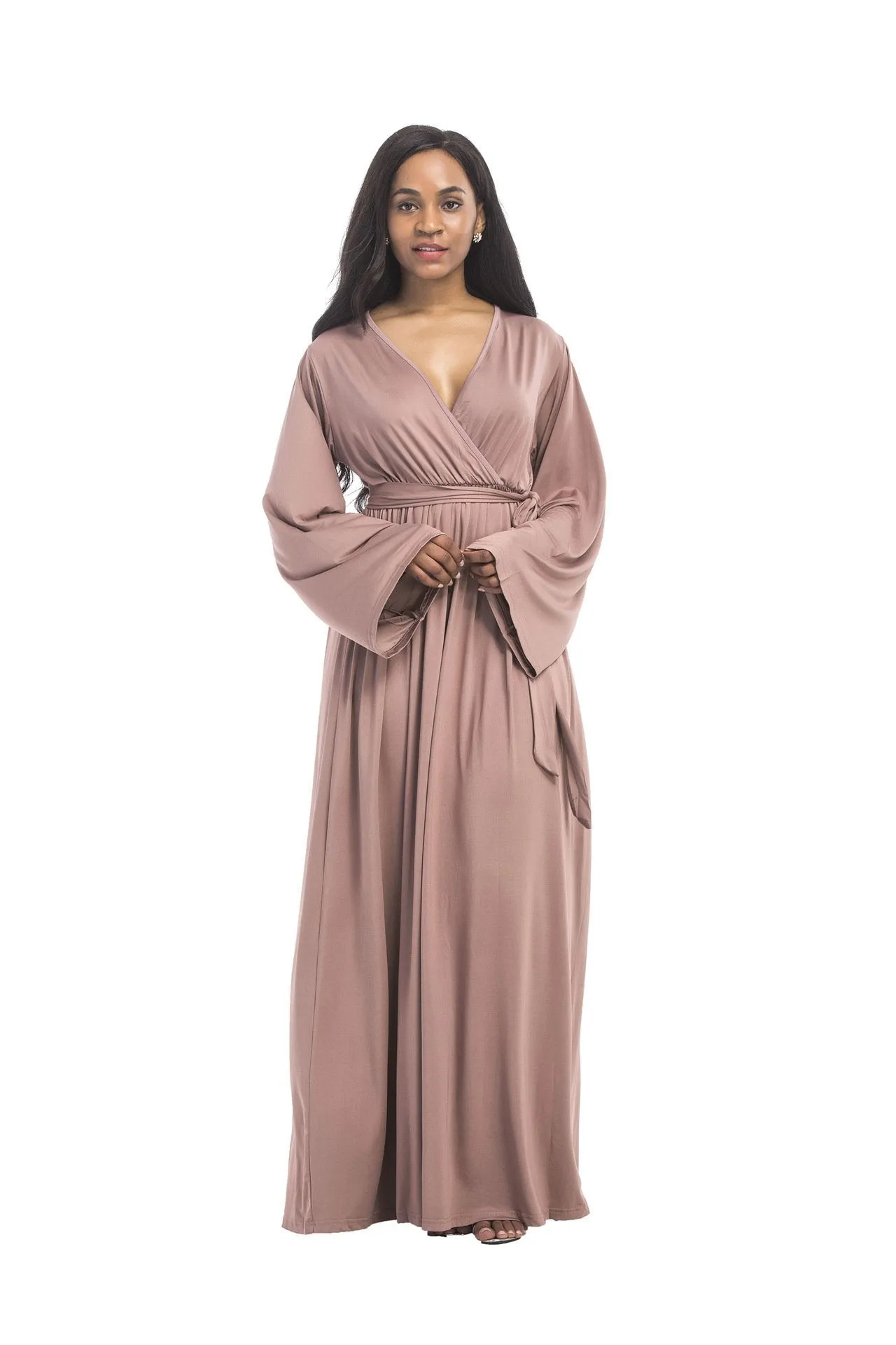 Plus size dress irregular personality solid color sexy long-sleeved deep V women s evening dress colored optional
