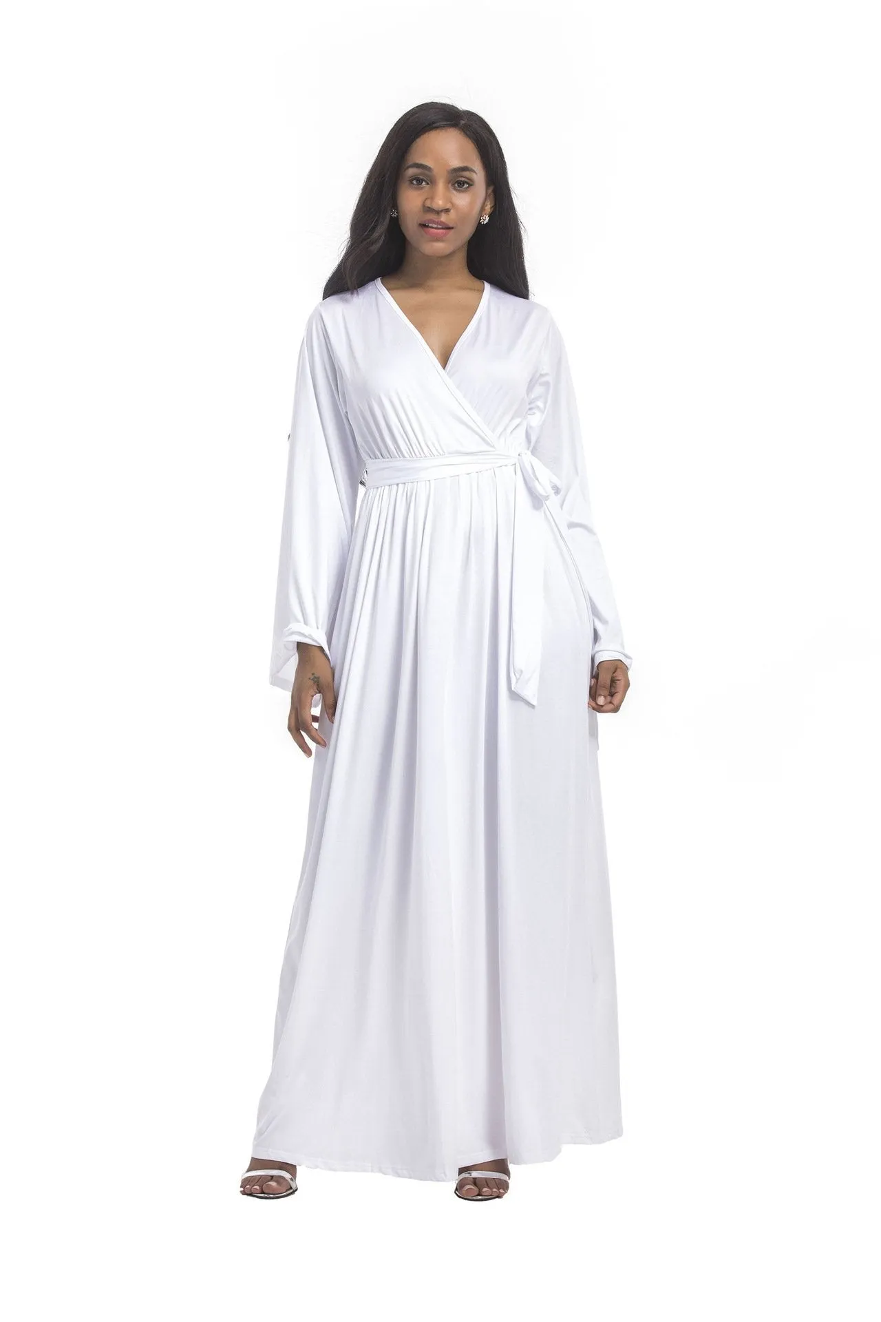 Plus size dress irregular personality solid color sexy long-sleeved deep V women s evening dress colored optional