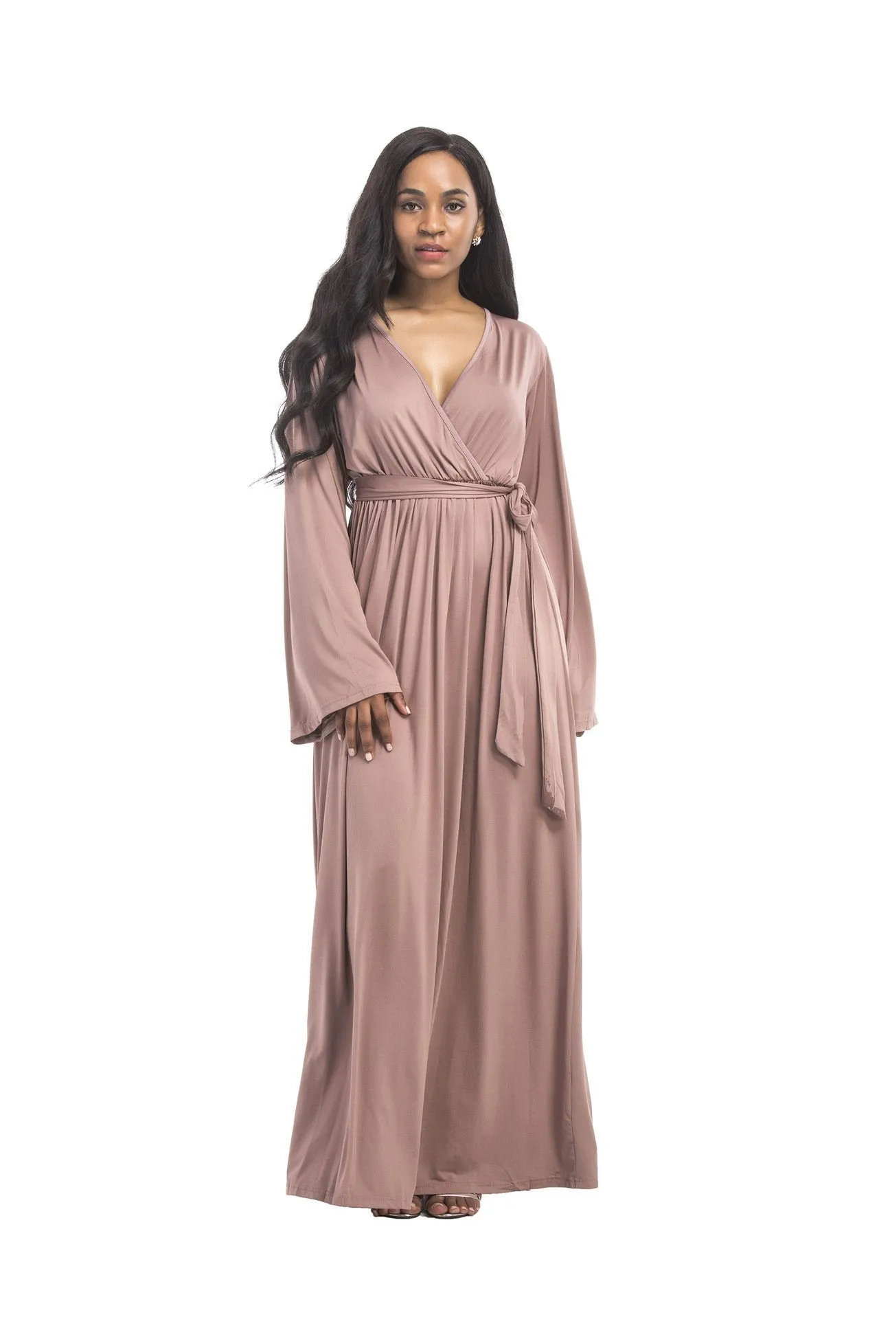 Plus size dress irregular personality solid color sexy long-sleeved deep V women s evening dress colored optional