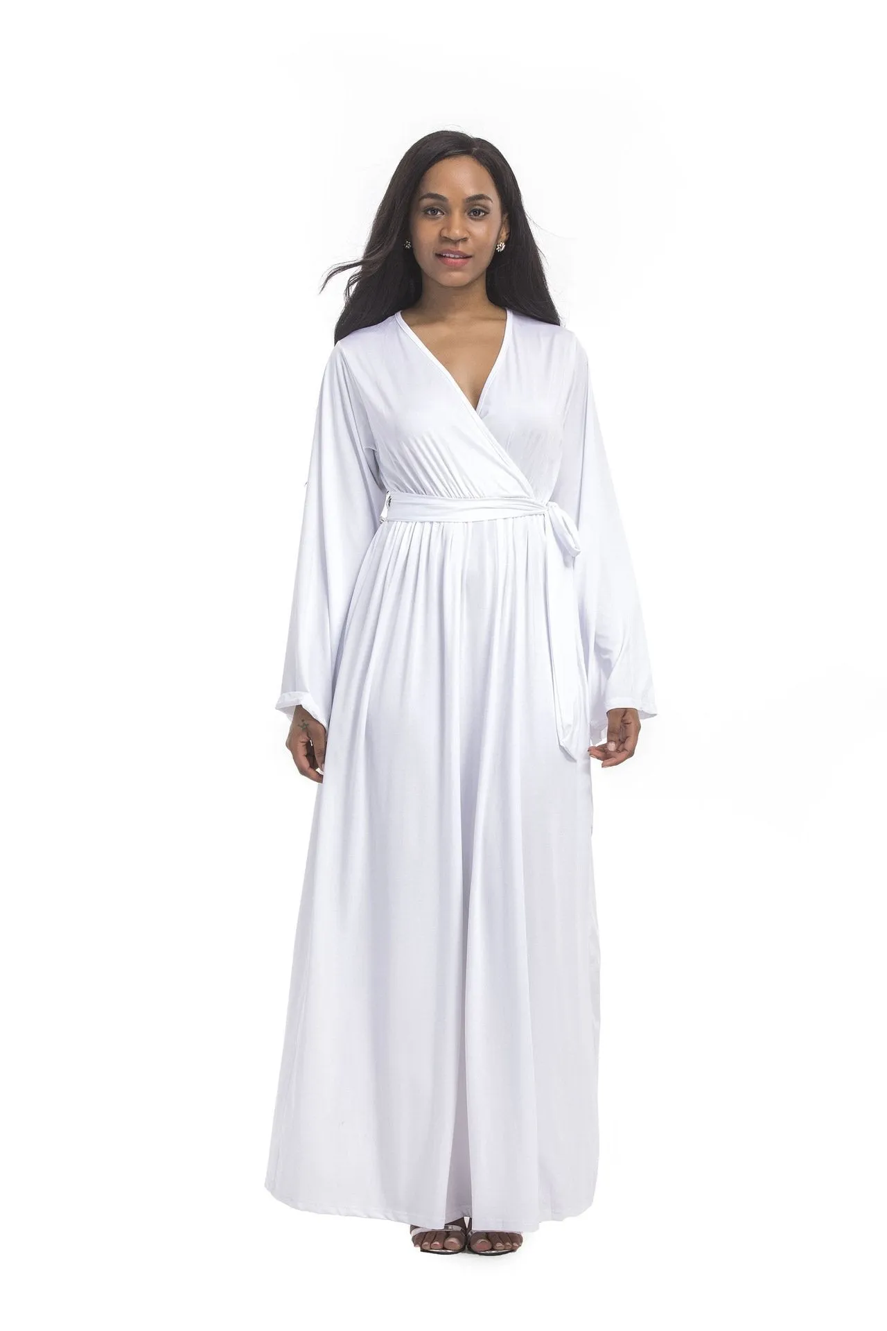 Plus size dress irregular personality solid color sexy long-sleeved deep V women s evening dress colored optional